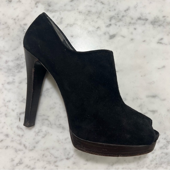 STUART WEITZMAN black suede peep toe bootie heel - Picture 3 of 8